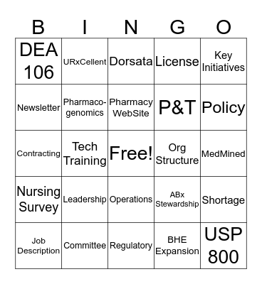 Pharmacy Bingo Card