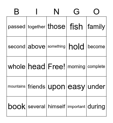 Third/Fourth Hundred Fry Words Bingo Card