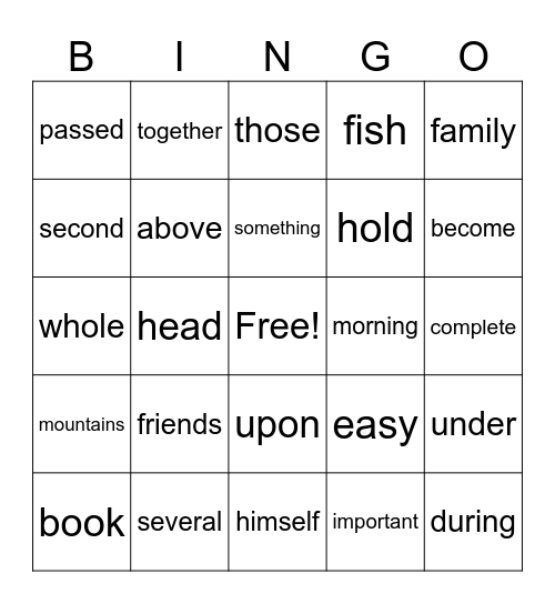 Third/Fourth Hundred Fry Words Bingo Card