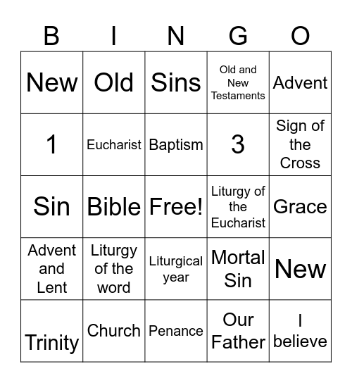 Sacramental Preparation Bingo Card