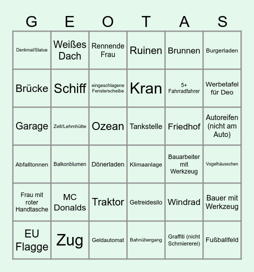 Geotastic Bingo Card
