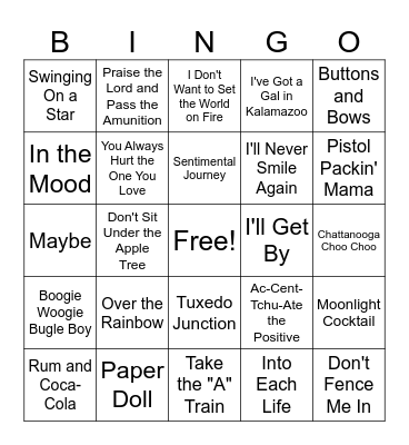 40s Songs Bingo Card