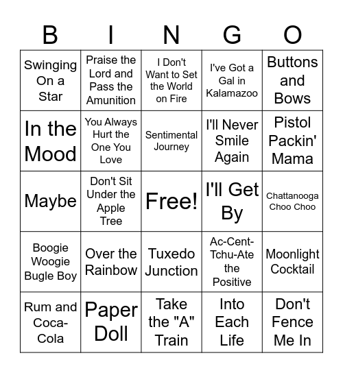 40s Songs Bingo Card