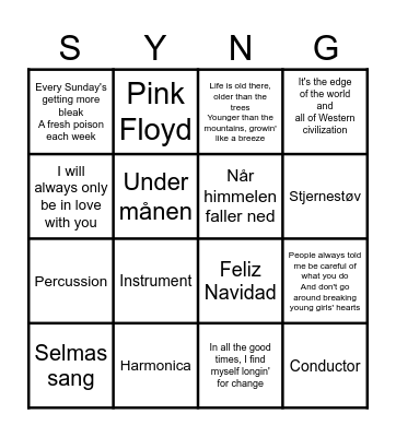 JULEMUSIKKBINGO Card