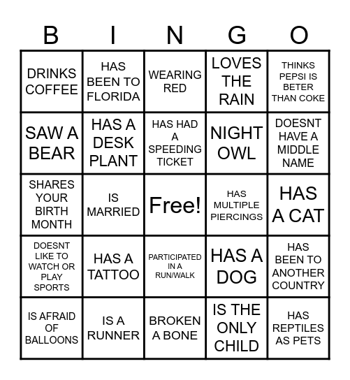 Untitled Bingo Card