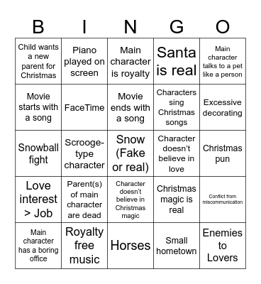 CHRISTMAS ROMCOM BINGO Card