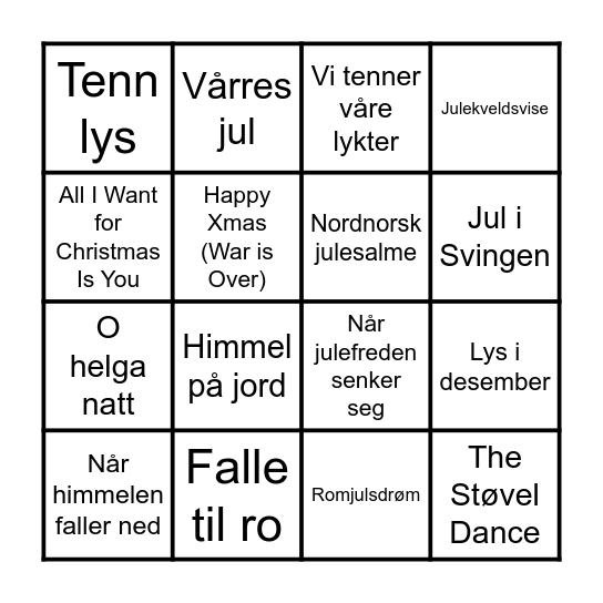 JULEMUSIKKBINGO Card