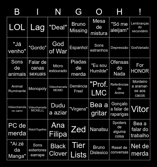 Bingo dos Conas Bingo Card