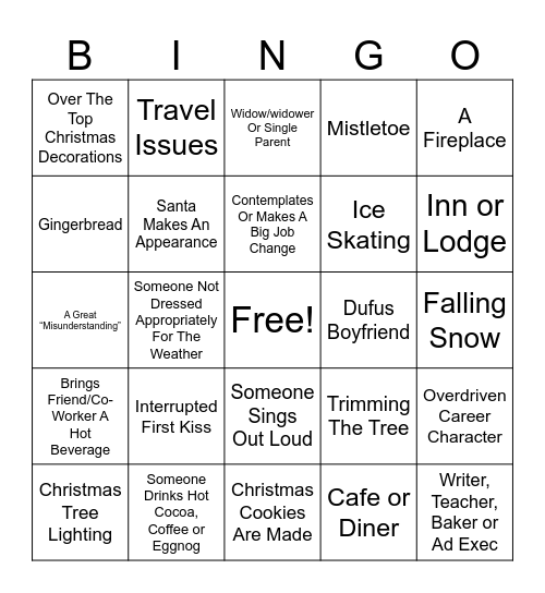 Holiday Movie Bingo Card