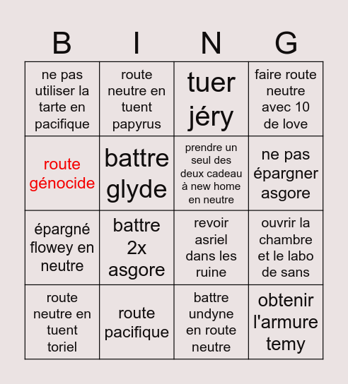 Bingo di Pheel Undertale Bingo Card