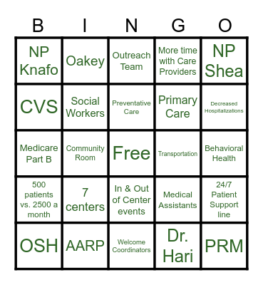 Oak Street Health Moreland Bingo Card