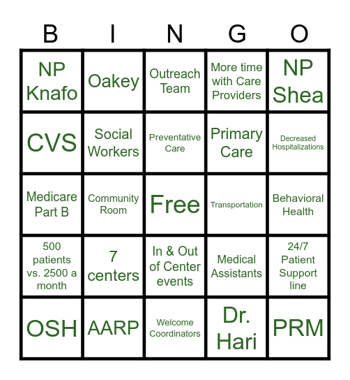 Oak Street Health Moreland Bingo Card
