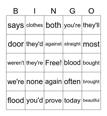 Red Words Level 4 & 5 Bingo Card