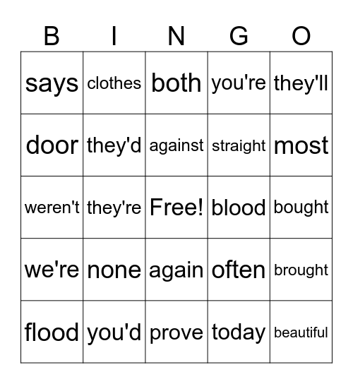 Red Words Level 4 & 5 Bingo Card
