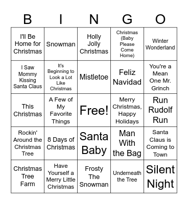 Holiday Pop Singo Bingo Card