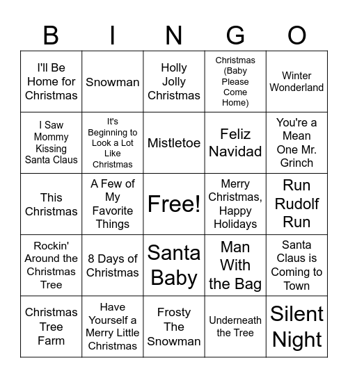 Holiday Pop Singo Bingo Card
