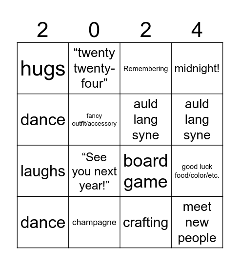 HAPPY NEW YEAR Bingo Card