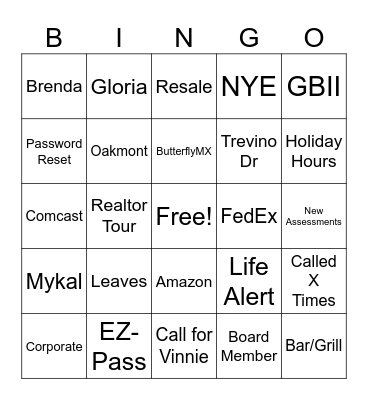 HOA BINGO Card