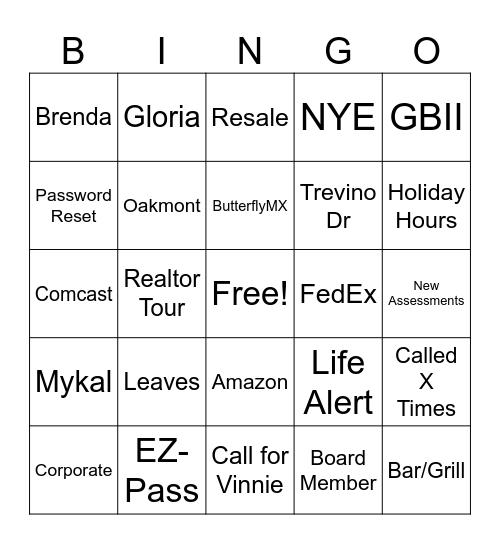 HOA BINGO Card