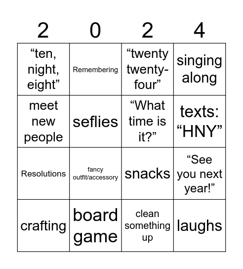 New Year's Party 2023 Bingo Card