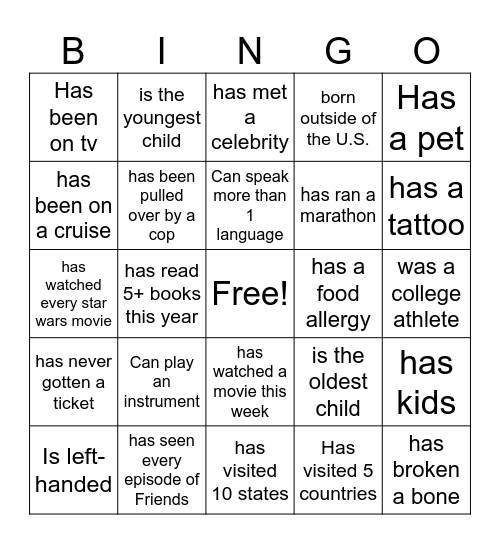 Get to know your team Bingo Card