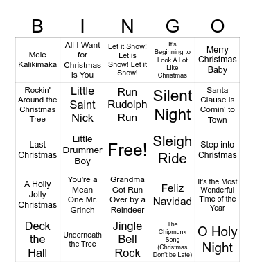 Christmas Song Bingo Card