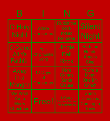 Christmas Song Bingo!!! Bingo Card