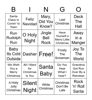 Holiday Songs Bingo Card
