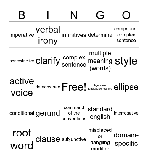 ELA Vocabulary Bingo Card