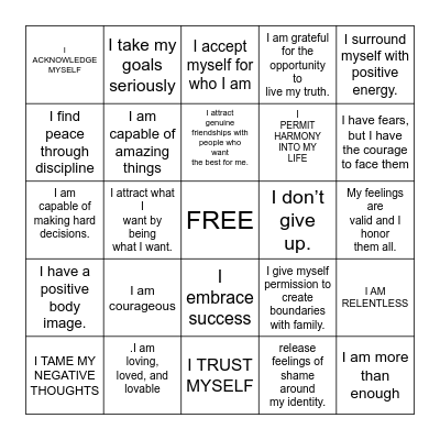 Kwanzaa Affirmations BINGO Card