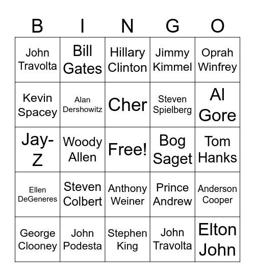 Epstein's Island Bingo Card