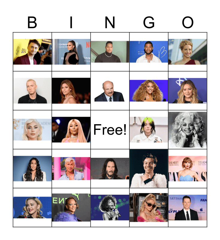 Celebs Bingo Card