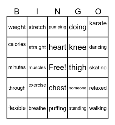 Keeping Fit Bingo Card