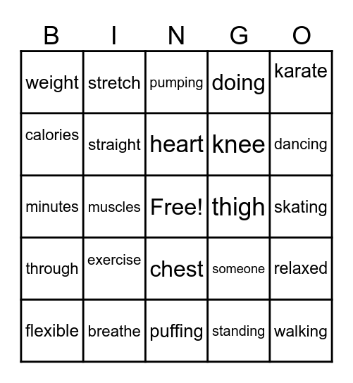 Keeping Fit Bingo Card