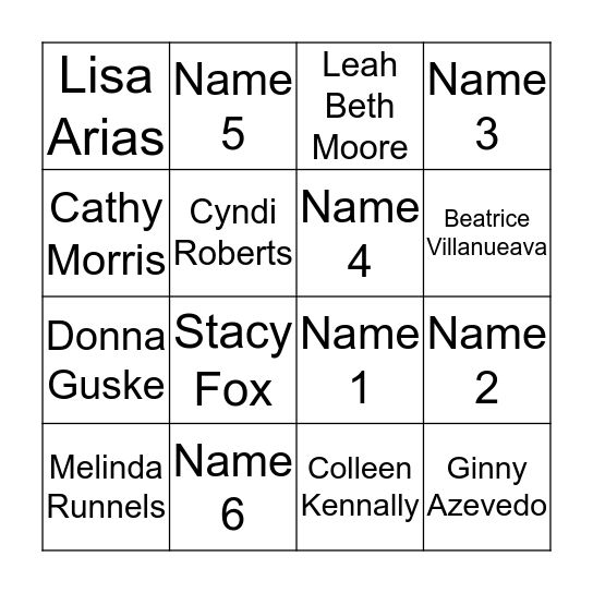 Montrose Ladies Bingo Card