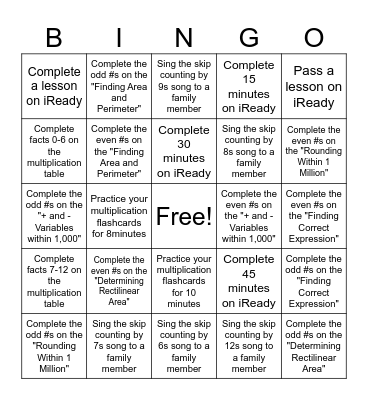 Winter Break Choice Board Bingo Card