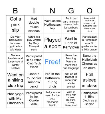 RSSAA 2023 Alum Reunion Bingo Card