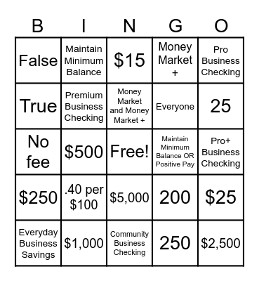 Business Checking and Savings Bingo Card