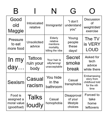 Christmas family Bingo Card