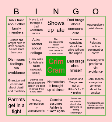 Family Christmas Bingo Card