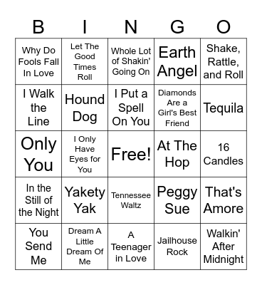 50s Songs Bingo Card