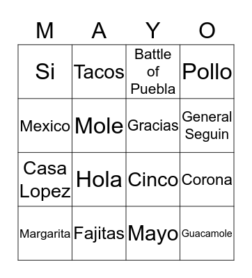 Cinco De Bingo Card