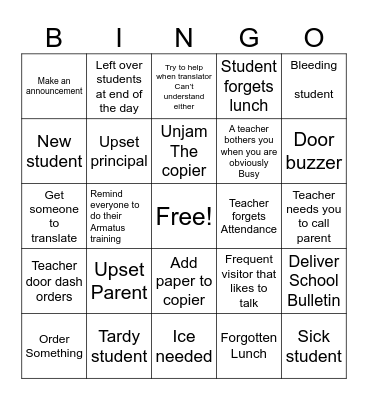 Secretary Bingo Card