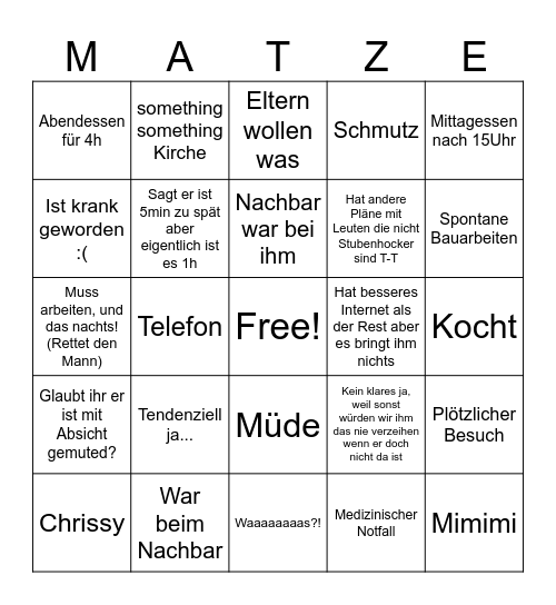 Matthias. Just Matthias Bingo Card