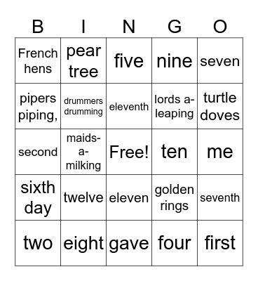 12 Days of Christmas Bingo Card