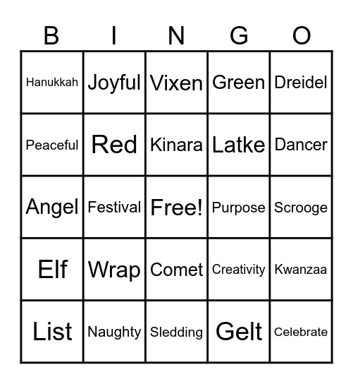 Happy Holidays Bingo Card