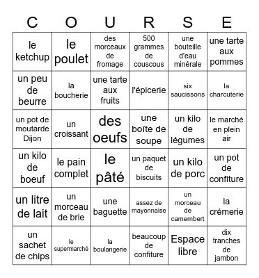 TB1 6B Faisons les courses Bingo Card