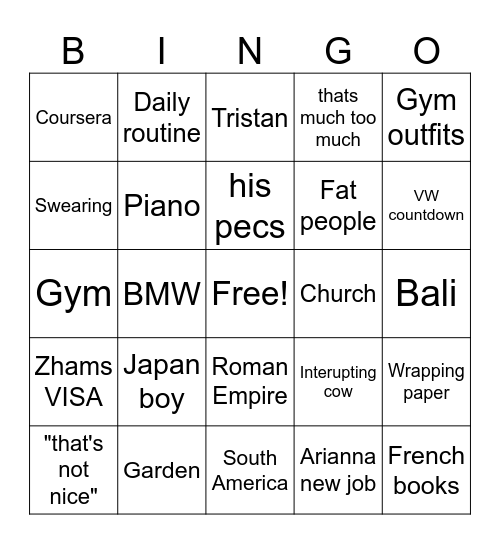 Untitled Bingo Card