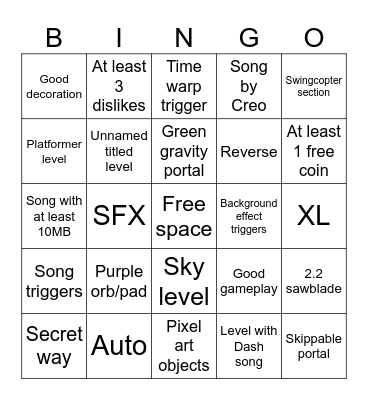 Geometry Dash Recent Tab Bingo (2.2 Updated) Bingo Card