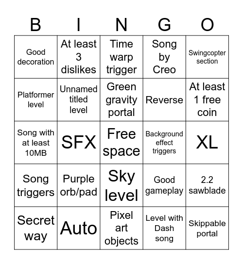 Geometry Dash Recent Tab Bingo (2.2 Updated) Bingo Card